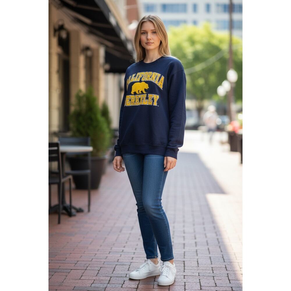 California Berkeley Bear Logo Crewneck Sweatshirt Navy Campus Colors Adult